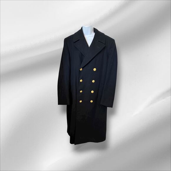 Vtg U.S. Navy 100% Wool Military Peacoat Overcoat 41L Dbl Breasted Gold Button - Picture 1 of 8